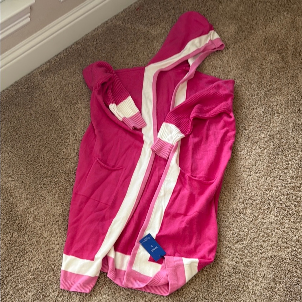 Pink and White Hooded Cardigan